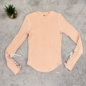 Free People waffle knit lace up sleeves mountaineer top
